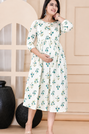 Printed Maternity Gown – Cotton Adjustable Belt