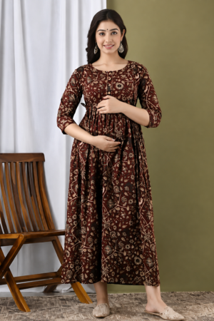 Printed Maternity Feeding Gown – Dual Zip Anarkali