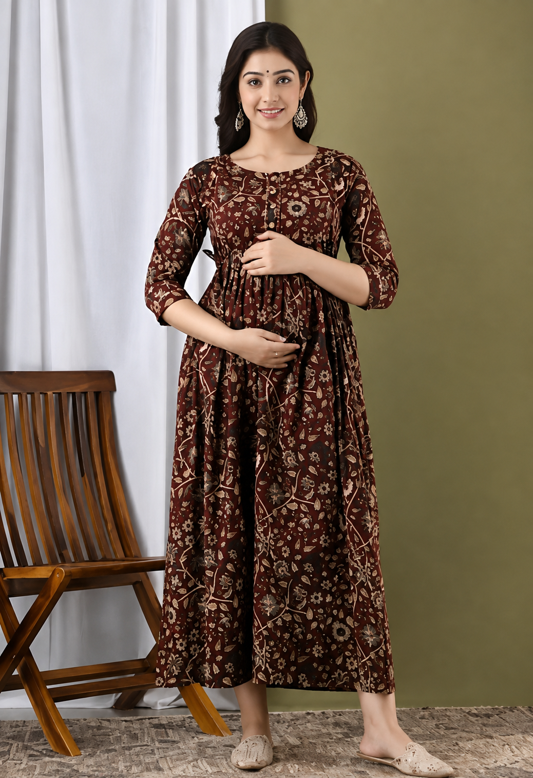 Printed Maternity Feeding Gown – Dual Zip Anarkali