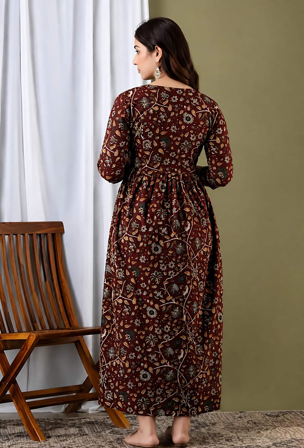 Printed Maternity Feeding Gown – Dual Zip Anarkali - Image 3