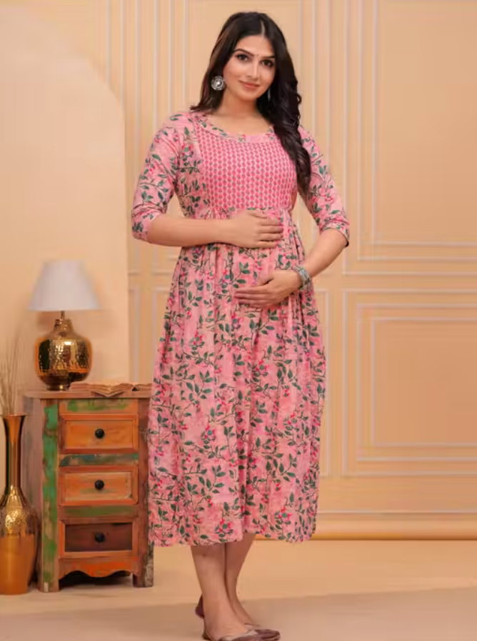 Floral Maternity Night Suit – Cotton Feeding Access - Image 2