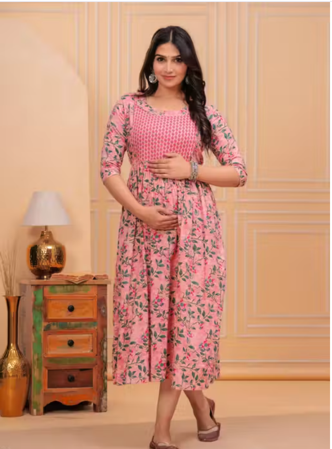 Floral Maternity Night Suit – Cotton Feeding Access - Image 4
