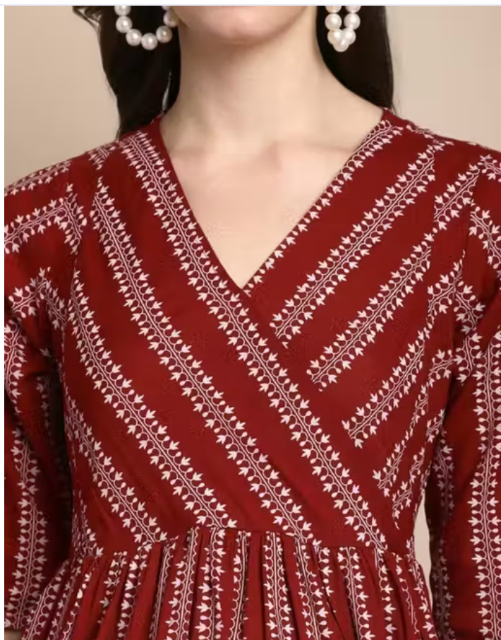 Maroon Maternity Feeding Dress – Cotton Full Length - Image 6