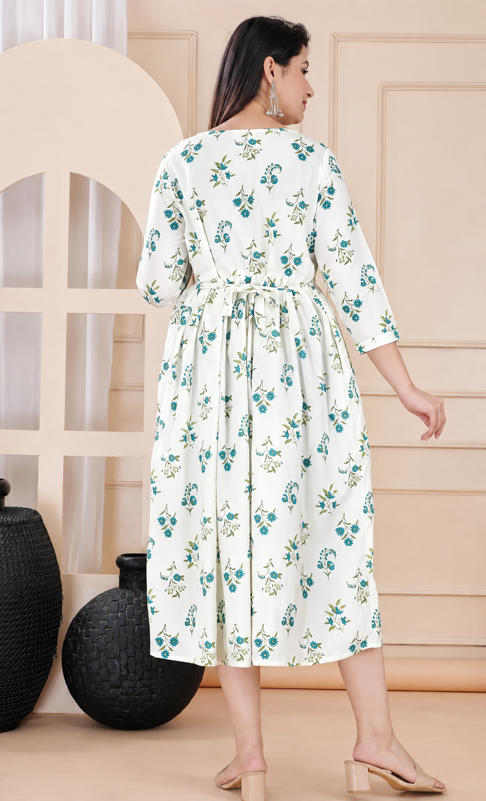 Printed Maternity Gown – Cotton Adjustable Belt - Image 4