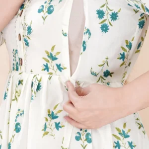 Women's Printed Maternity Gown with Waist Adjustable Belt