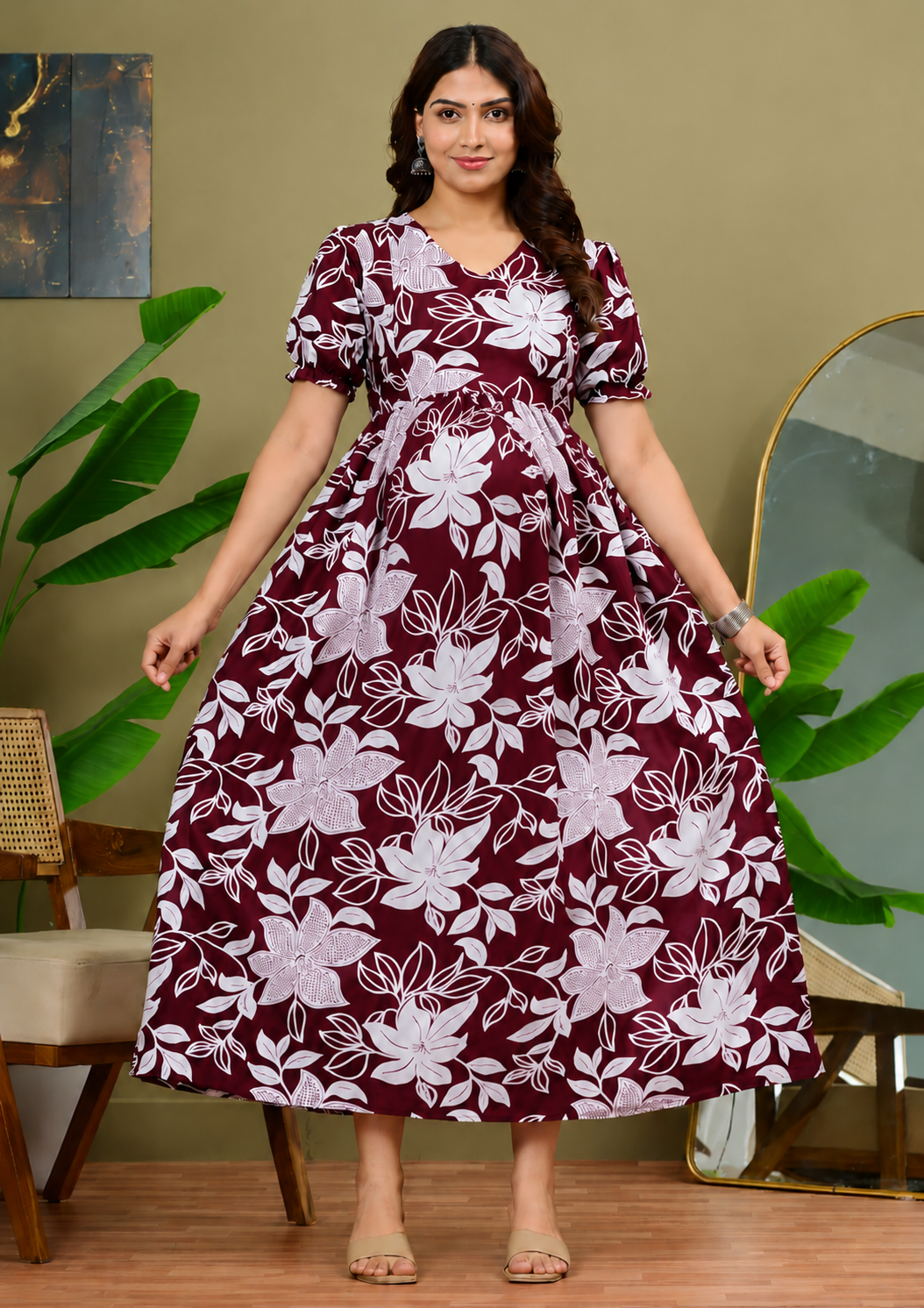 Feeding Zip Maternity Gown – Soft Cotton Rayon - Image 5