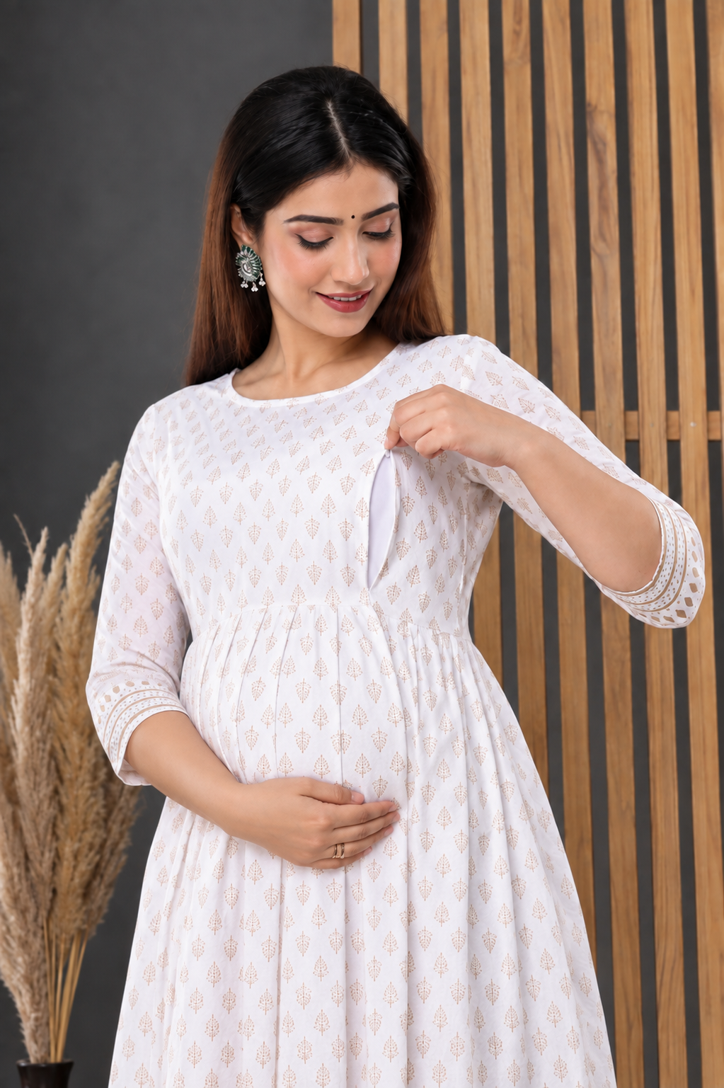 White Maternity Feeding Dress – Cotton Full Length